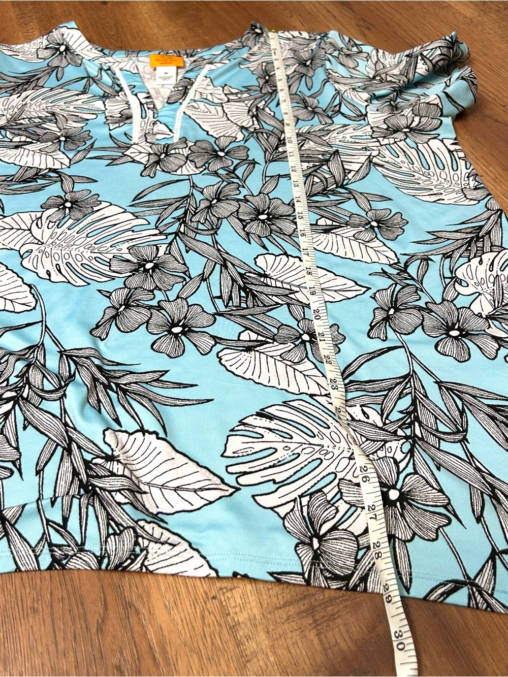 Ruby Rd. Turquoise Floral Split-Neck Tunic - Picture 4 of 4